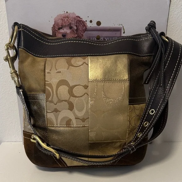Coach Patchwork Shoulder Bag in Gold and Brown - Picture 8 of 8